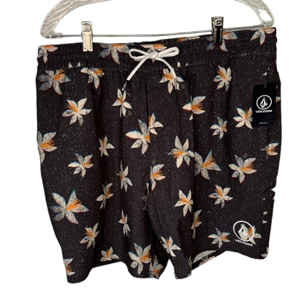 Volcom Manic Trunk 17 Men's Gray Floral Swim Trunks Size Extra Extra Large NWT - Picture 6 of 9